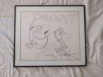 Ren & Stimpy Original Hand-Drawn Artwork – Signed “John K.” – Framed