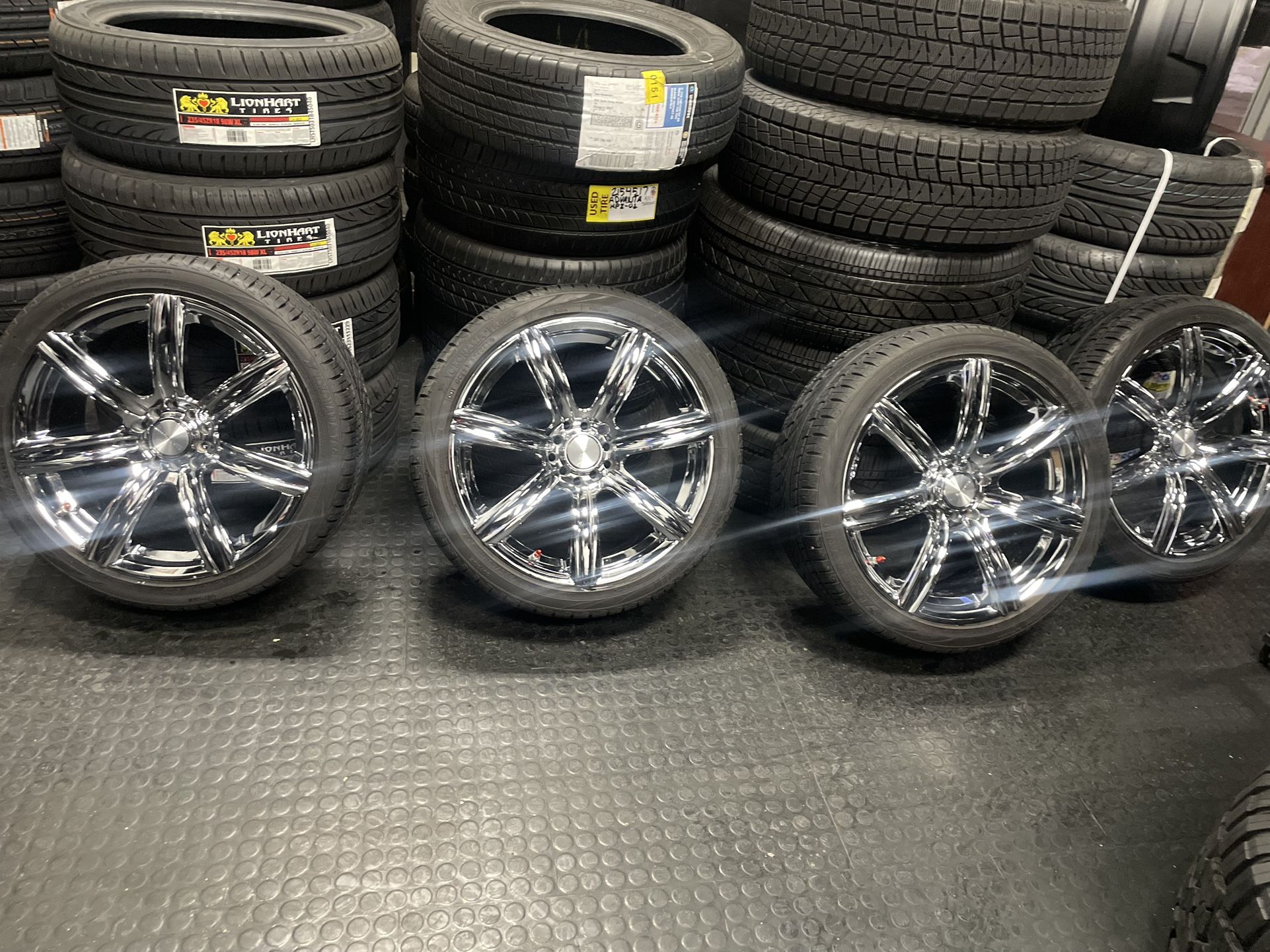 Set Of 4 Chrome Rims 18” With Matching Tires Like New Yokohama 225 ...