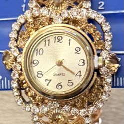Vintage Gold Rhinestone Bracelet Watch – Stretch Band
