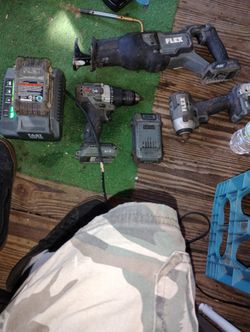 Flex Tool Set Drill Impact Sawzall And Two Batteries With The Charger