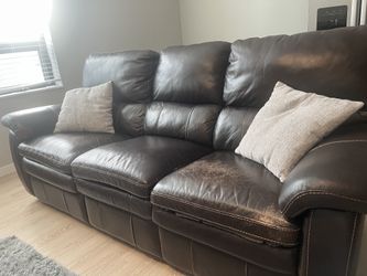 Reclining Brown Leather Couch with Ottoman