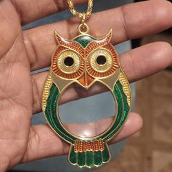 Owl Magnifying Pendant Long Necklace 