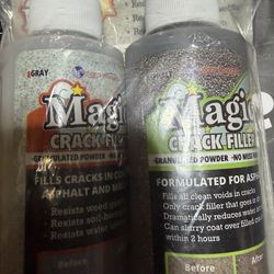 Magic Crack Filler bottle for asphalt repairs  Gray and asphalt set of 2 concrete