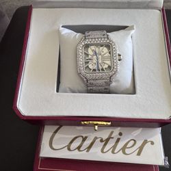 Vvs1 Moissanite Cartier Skeleton 36mm Blue Sapphire Hands 