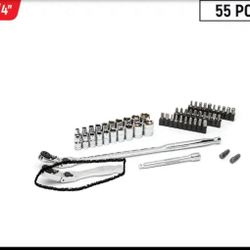 GEARWRENCH 1/4 in. Drive 6-Point SAE/Metric Slim Flex-Head Ratchet and Socket Mechanics Tool Set (55-Piece)=Tools-980