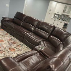 Top Grain Leather 6 Pc Power Reclining Sectional