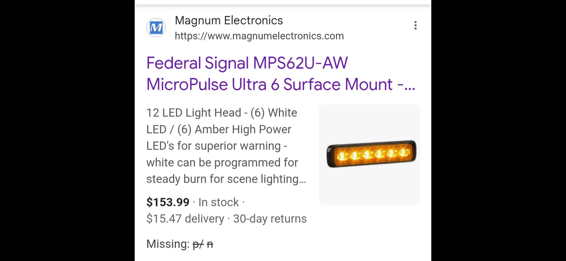 Dual color, 12 LED Amber and white strobe light