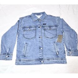 Vans Off The Wall Denim Jean Jacket Women Small Ocean Wash Embroidered Logo