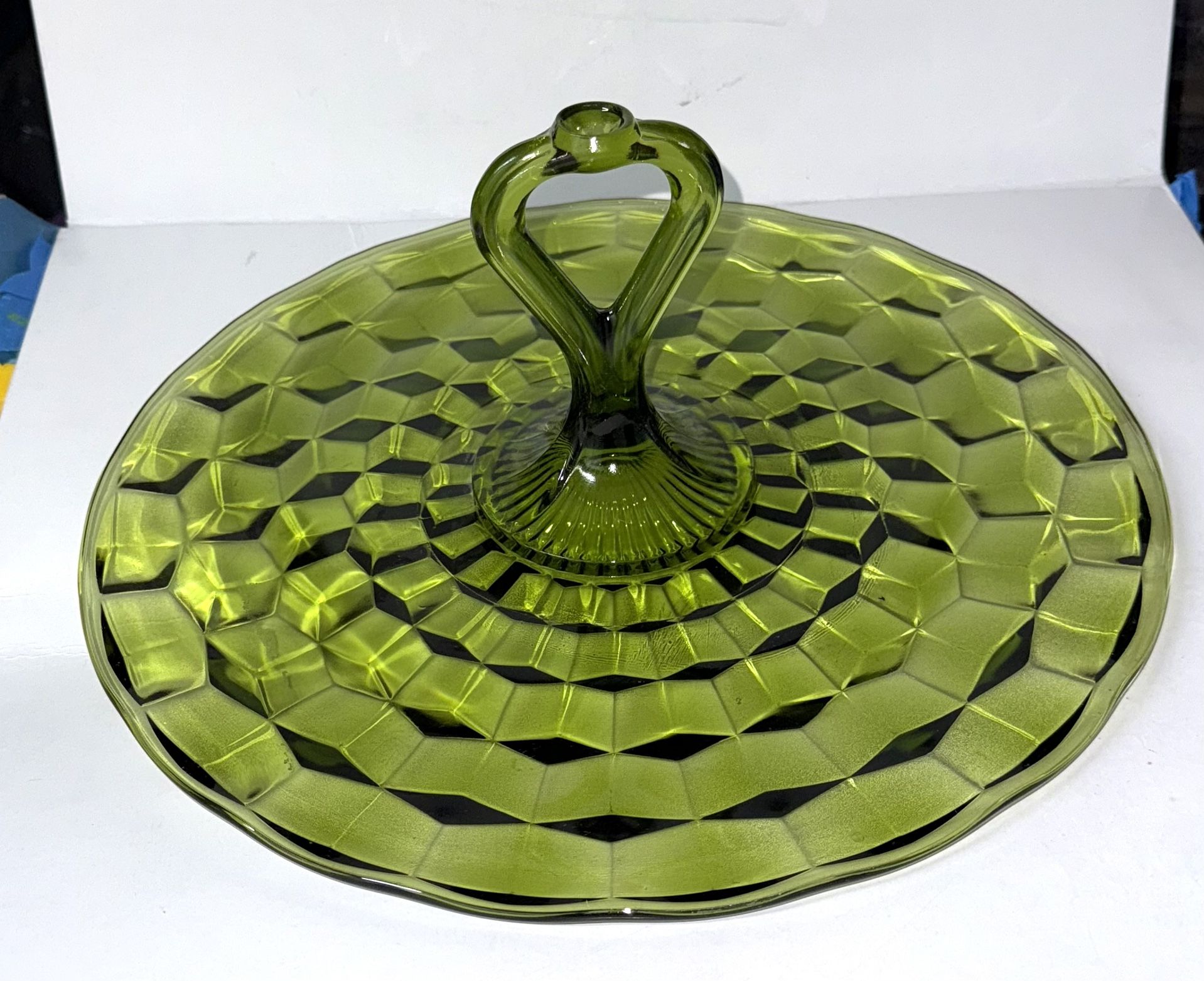 Vintage Colony Indiana Glass Whitehall Sandwich Tray Platter With Center Handle
