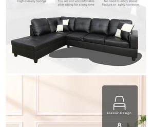 New Black Faux Leather Sectional Couch Free Delivery 🛋️