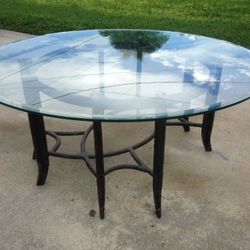 Iron and Glass Industrial style round Coffee Table