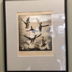 Pre Owned VTG Beautiful“Startled Mallards” Print Signed By Reinhold H Palenske