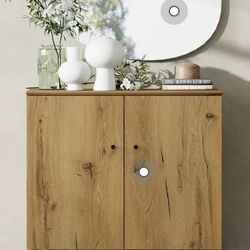 Small Dresser Cabinets with 3 Compartments for Bedroom, 35.4 Inches Wide Modern Wood Dresser Chest with Doors, Oak Brown