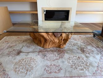 Driftwood Burl Base Glass Top Coffee Table mid century modern post vintage