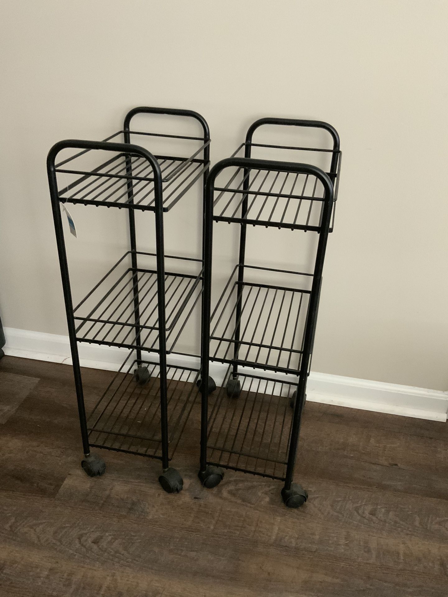 2x 3-Tier Metal Black Rolling Storage Cart Shelf Organizer
