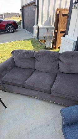 Gray Fabric 3-Seat Sofa with Nailhead Trim