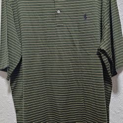 Polo Golf Ralph Lauren Men Medium Stretch Shirt Green Striped Athleisure Pima