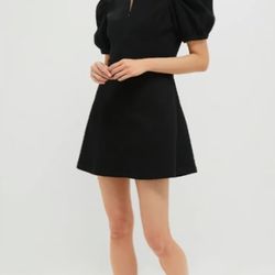 Tuckernuck Hyacinth House Black Front Zip Denim Puff Short Sleeve Mini Dress, S
