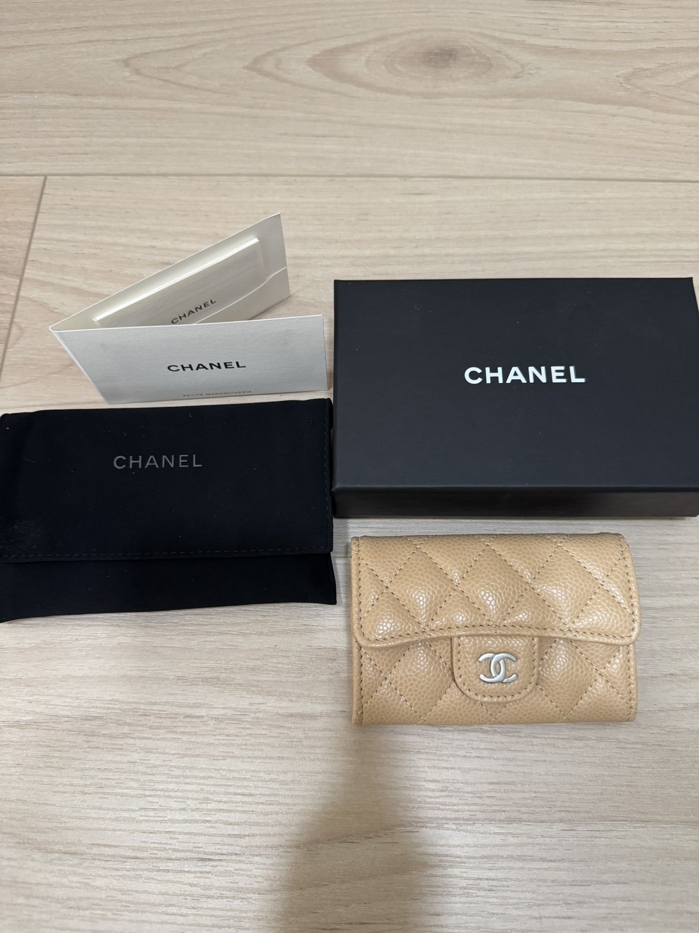 Chanel Black Classic Card Holder Caviar Leather & Gold Metal Chanel Beige Classic Card Holder Caviar Leather & Silver Metal