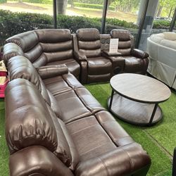 Living Room Recliner Sectional with Bluetooth Speaker and Lights 
