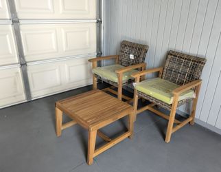 Outdoor patio wood garden chairs with coffee table
