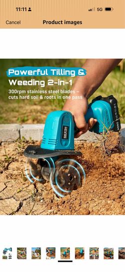 Mini Cordless Tiller Cultivator, 20V Electric Rototiller for Gardening Lightweight 2.6 lbs