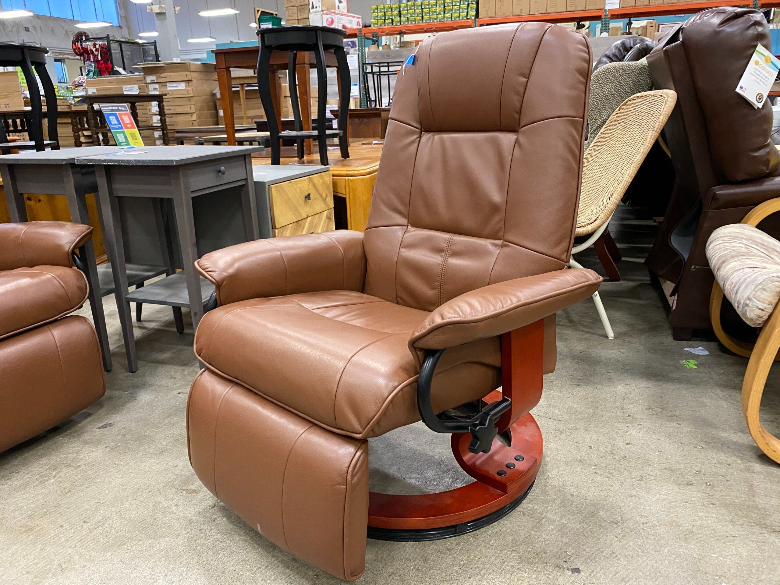 AOSOM Brown Leather Stress Free Swivel Manual Recliner
