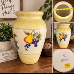 Large Vintage Ceramic Fruit & Floral Vase – 15” Tall
