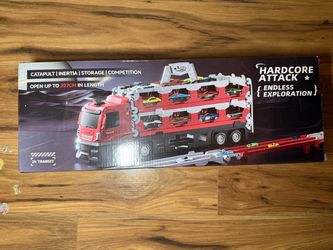80-Inch Transport Truck Race Track Set with 24 Die-Cast Cars – New