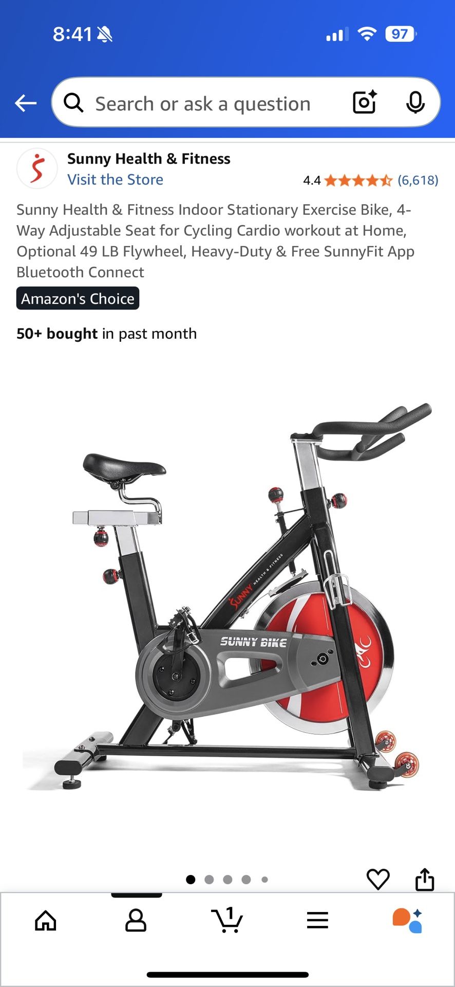 Sunny Health And Fitness Spin Bike 49lbs Flywheel