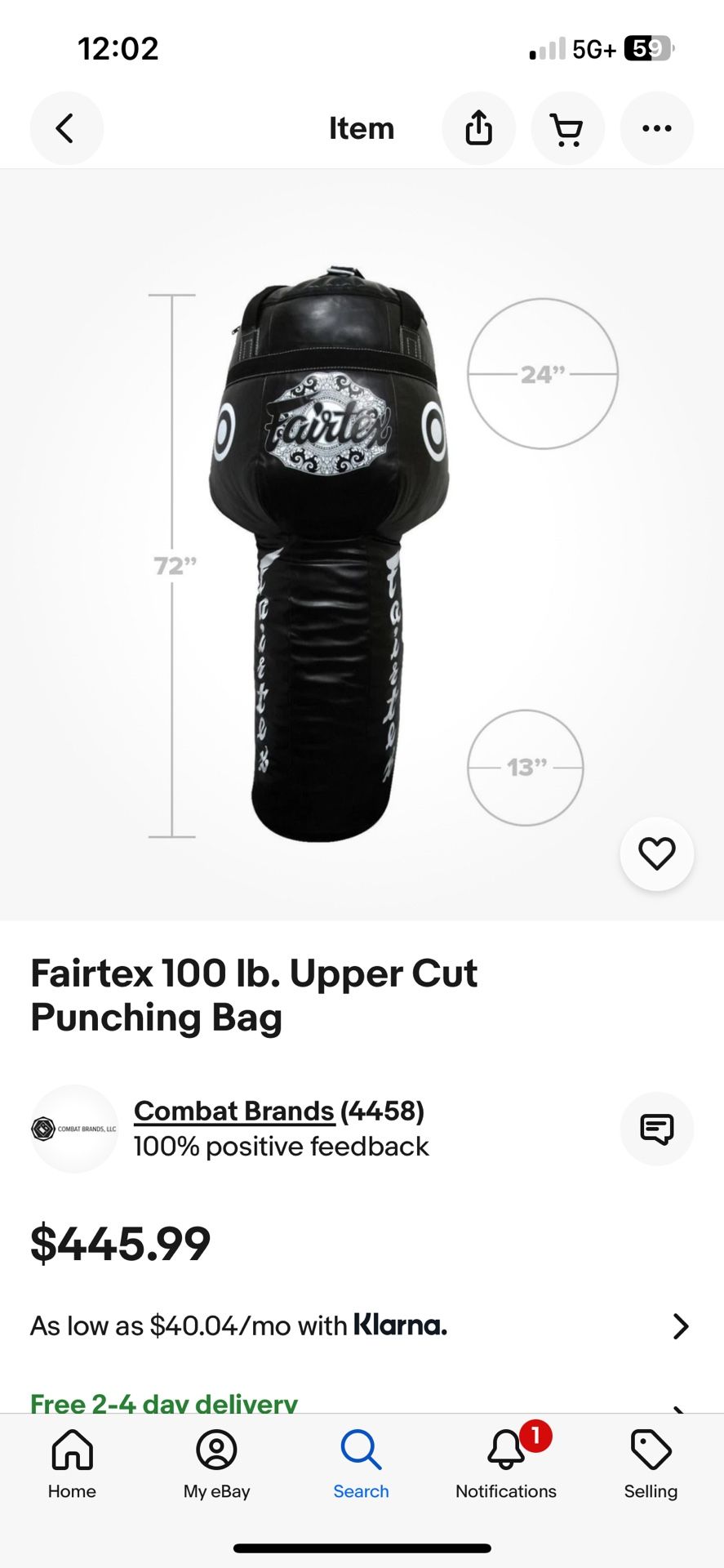 Fairtex Uppercut Punching Bag (Brand New!)