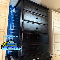 Pinewood Five Drawer Black Chest Dresser 