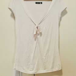 White Cotton V Neck Top
