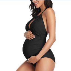 Maternity Black One Piece Swimsuit Halter
