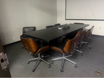 Modern Executive Conference Table (95” x 39.5”) + 8 Matching Rolling Chairs