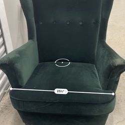 2 Wingback Green Chairs and A Puff