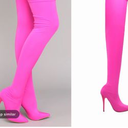 For A Little Fame Over The Knee Boot - Neon Pink