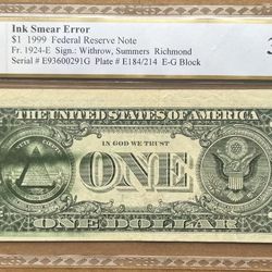 1999 $1 Federal Reserve Richmond Error Note 