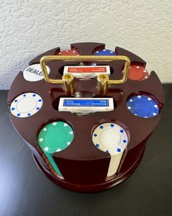 Midcentury Wooden Poker Chip Carousel Rack with Gold Handle