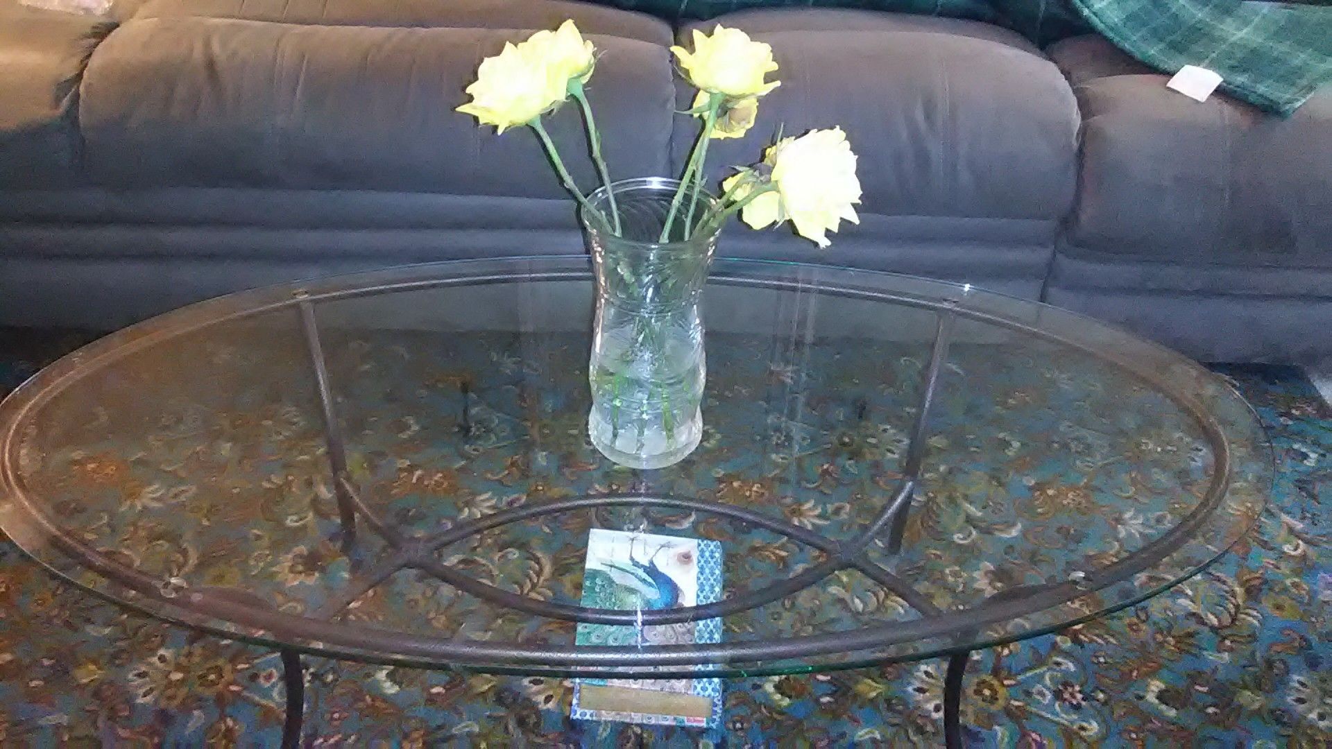 Glass oval shaped living room table