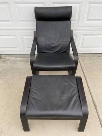 Black Leather Chair with Footrest  