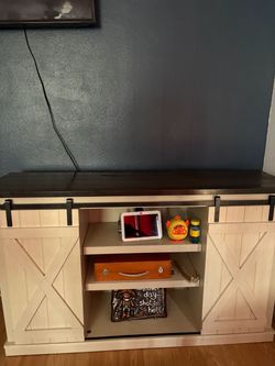 Farmhouse TV Stand with Sliding Barn Doors