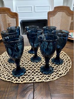 Set of eight vintage Noritake sweet swirl midnight blue drinking glasses