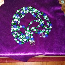 Outstanding 32 Inch Blue & Green Beaded Necklace
