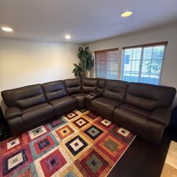 5-Seat Reclining Leather Sectional Sofa Couch With Console