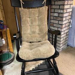 Wooden Black Rocking Chair With Non-slip Cushions.