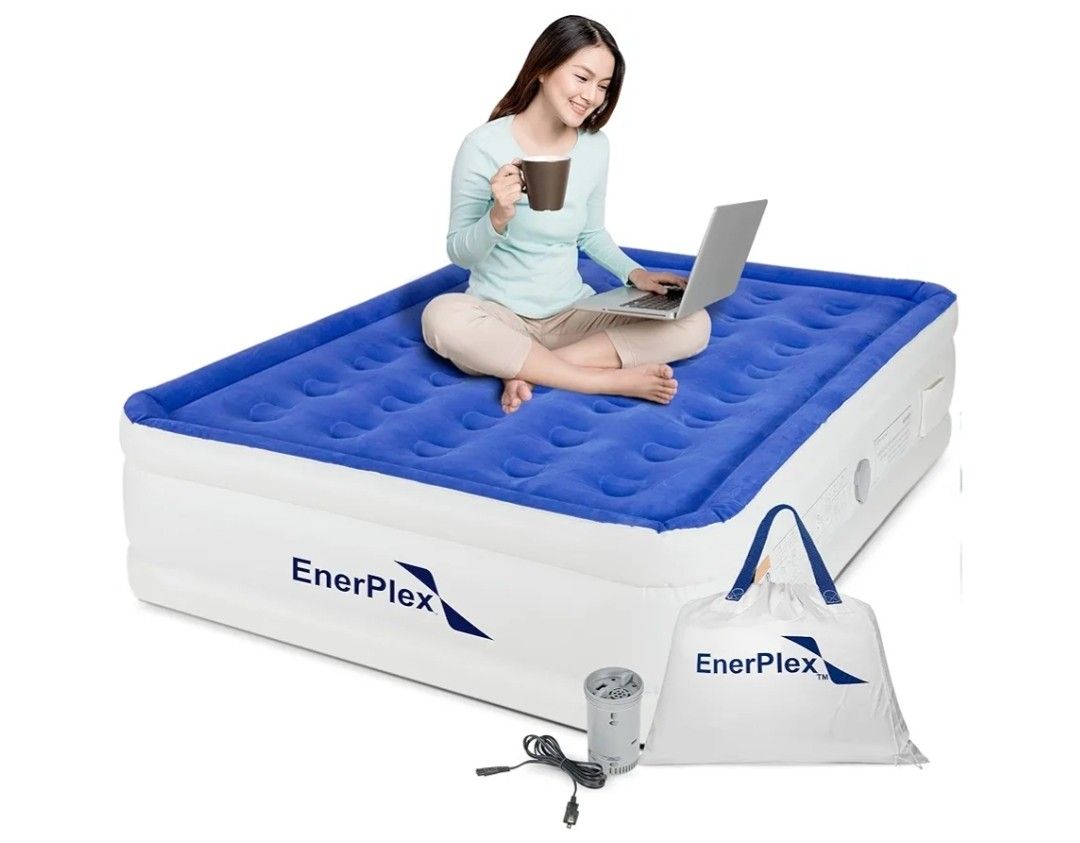 EnerPlex Twin Air Mattress with Pump - Double Height, Portable, Inflatable Blow Up Mattress with Detachable Electric Pump for Camping & Home - Easy to