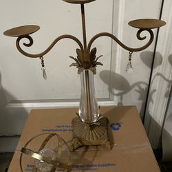 Tall 3 Candle Holder And Sphere Decor