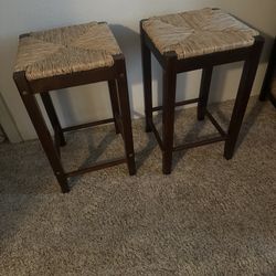 Wood And Wicker Top Bar Stools