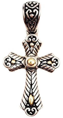 Robert Manse 18 Karat Yellow Gold And 925 Sterling Silver Cross Necklace Pendant